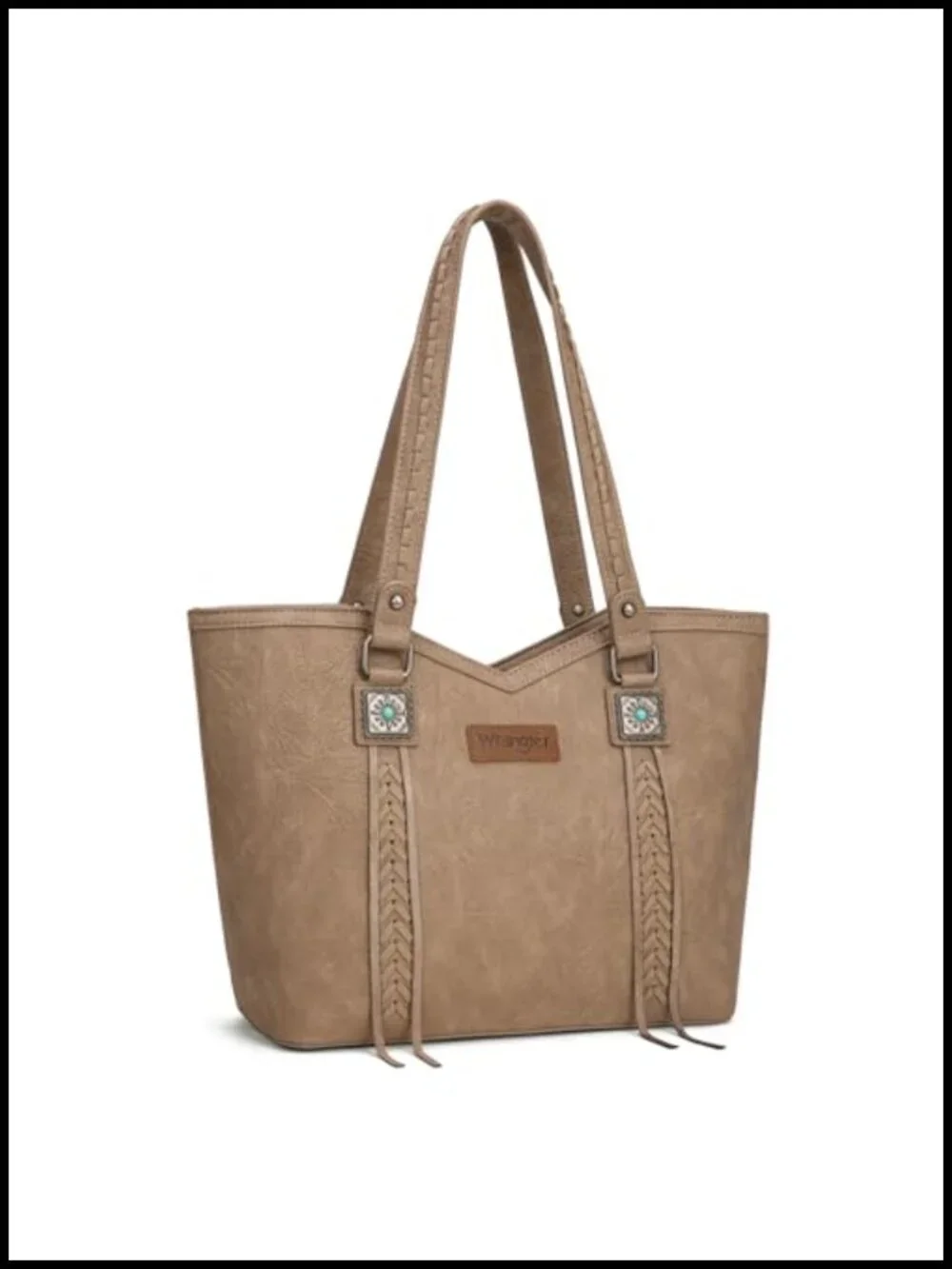 Western Tote Bag Vegan Leather Top Handle Shoulder Bag with Turquoise Metal